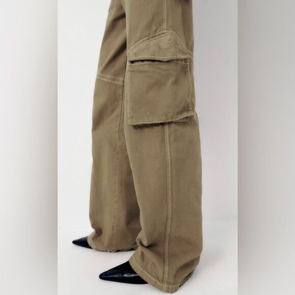 Zara Full Length Light Khaki Cargo Pants New - Picture 10 of 10